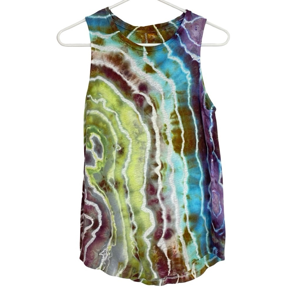 Handmade Geode Tie Dye Tank Top Womens Size Small Linen Shirt Upcycled Multi